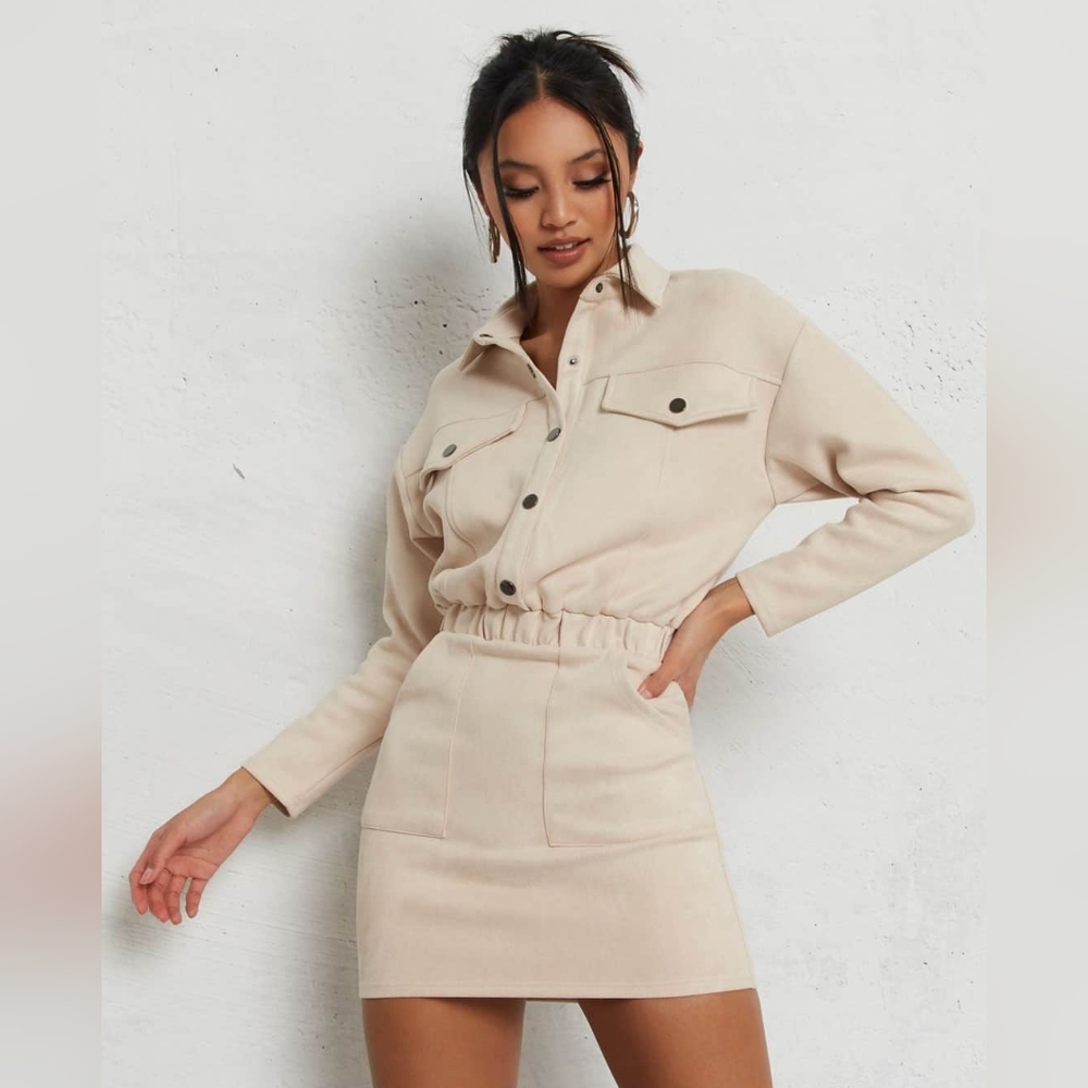 Faux-Suede Button-Up Mini Dress